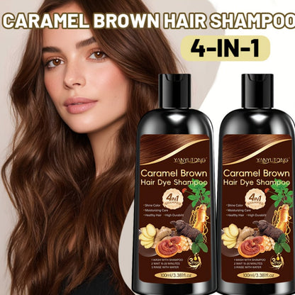 Hair Color Shampoo, YANYUTONG 4-in-1 Caramel Brown Two-Bottle Set with 3.38oz in Each Bottle
