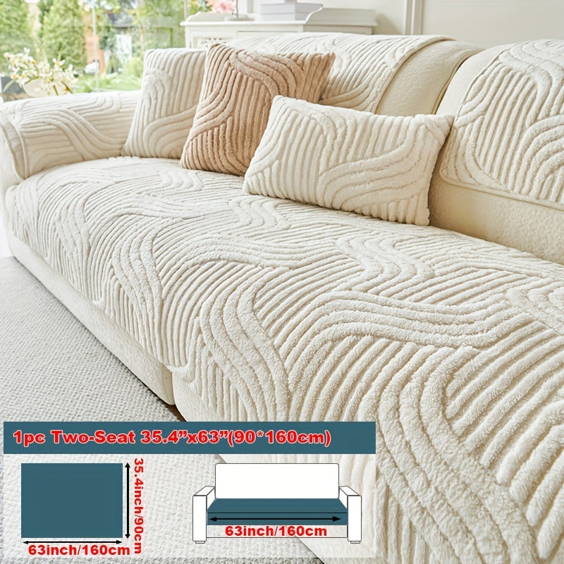 Sofa Cover Wave-Texture Plush Panels for 2 to Large 4-Seater Sofas, Armrest or Pillowcase Options