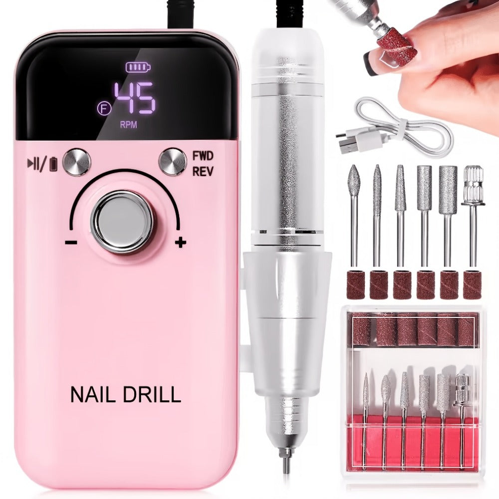 Electric Nail Drill 45000 RPM Rechargeable Kit with Bits, Sanding Bands and Three Model Color Options