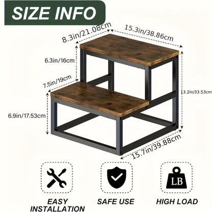 Fixed Two-Tier Metal Frame Step Stool, Approximately 15.7 x 15.7 x 13.2 Inches in Three Finishes