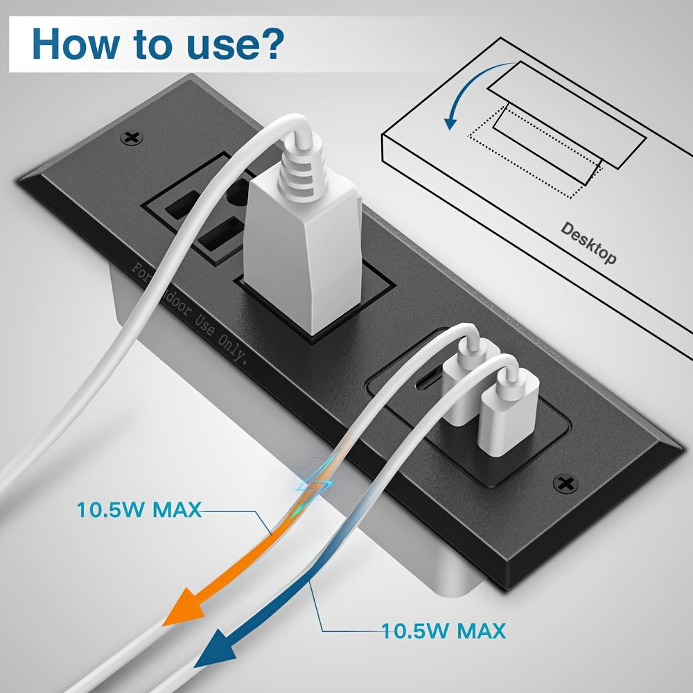 Power Strip Recessed Desk Outlet with Flush-Mount Design, USB-A, USB-C and 1.5-Meter Extension Cord