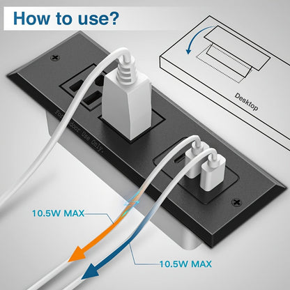 Power Strip Recessed Desk Outlet with Flush-Mount Design, USB-A, USB-C and 1.5-Meter Extension Cord