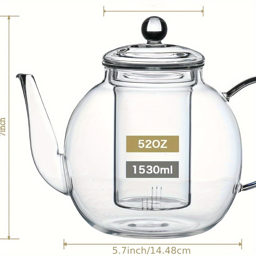Glass Teapot with Removable Infuser 51oz Borosilicate Clear Tea Kettle Stovetop Safe for Loose Leaf Blooming Herbal & Flower Tea