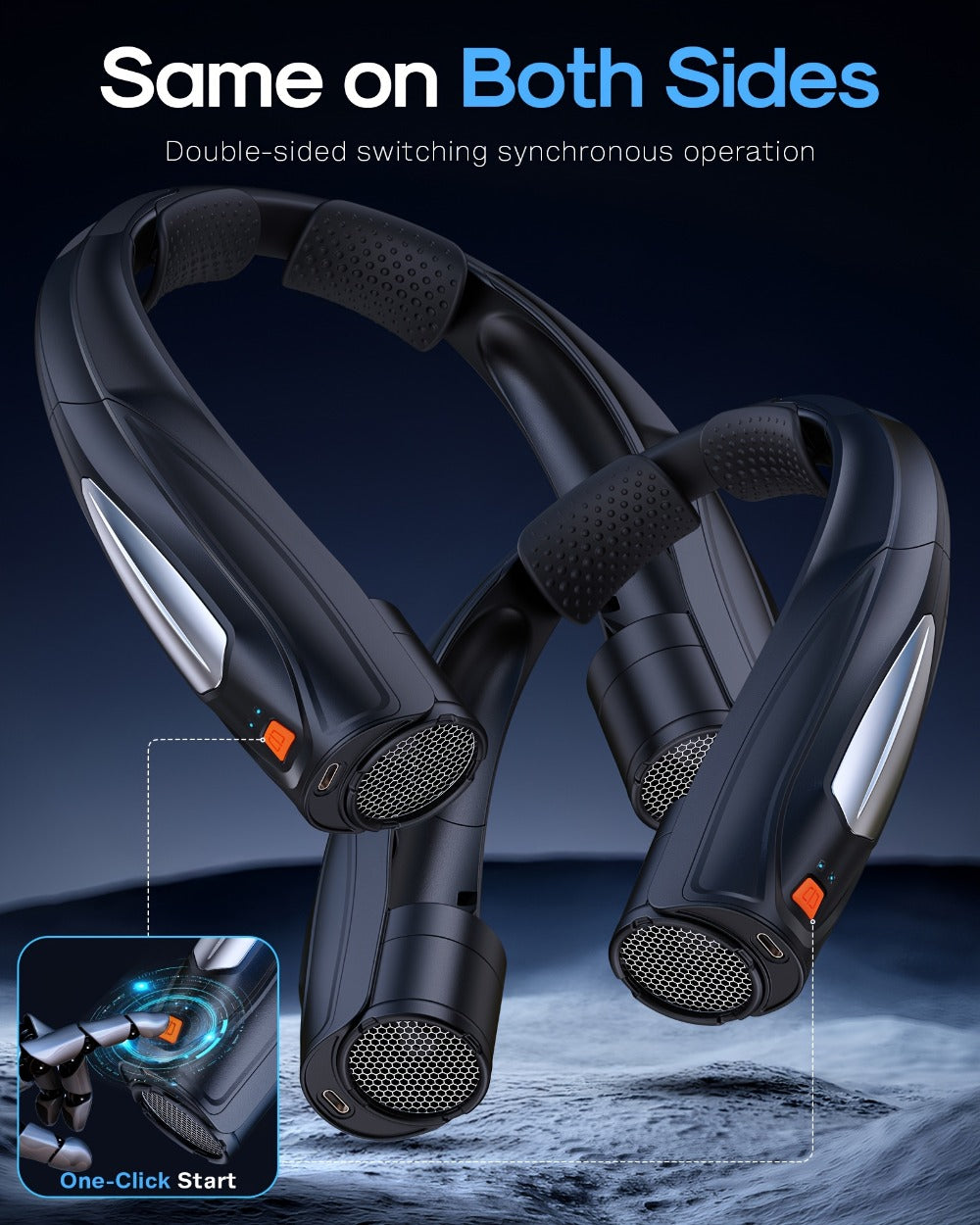 Wearable Neck Fan with Dual 3000mAh Battery Labels, Six Settings, USB-C Charging and Three Colors
