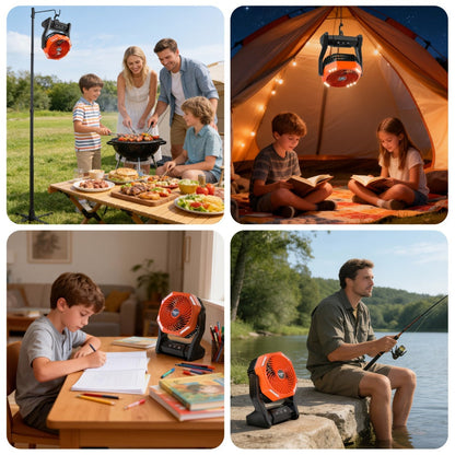 Camping Fan 20000mAh Tabletop and Hanging Fan with 4 Speeds, 3-Level LED Light and 180° Vertical Swing