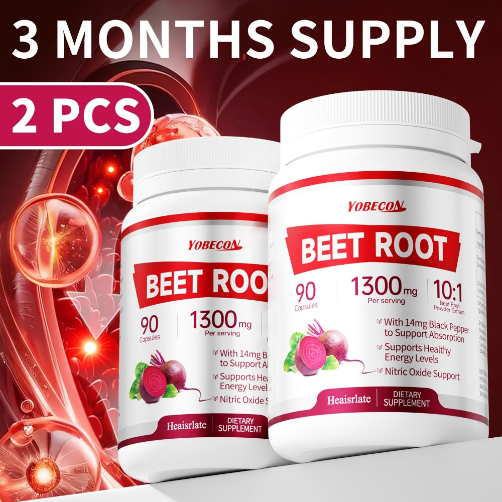 Dietary Supplement Beet Root 1300mg Vegetarian Capsules with One-, Two- or Three-Bottle Options