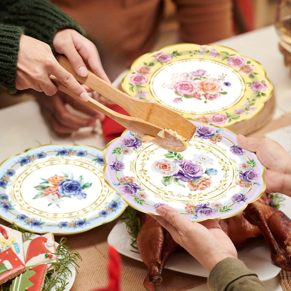 Floral Paper Plate Party Supplies Pack with 48 Botanical-Print Plates in Six Coordinated Designs