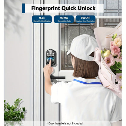 Smart Door Lock Tuya Front Door Deadbolt with Fingerprint Keypad Bluetooth App and Hidden Key