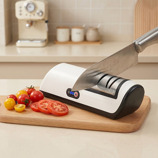 Electric Knife Sharpener 2-Stage – Automatic Professional Kitchen Knife Sharpener with Built-In Guides & Sanding Wheel for All Knives, Santoku, Fillet, Chef & Hunting Blades
