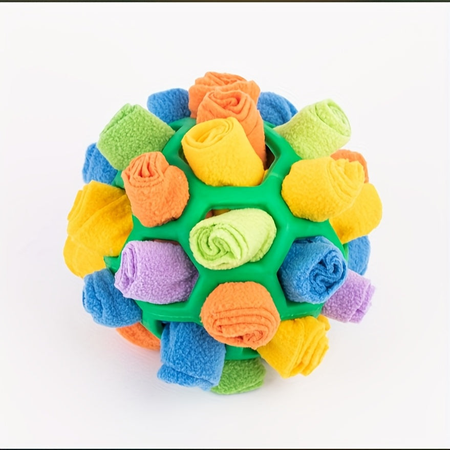 Dog Toy Fabric Snuffle Ball Treat Dispenser and Slow Feeder in Five Colors for Dogs and Puppies