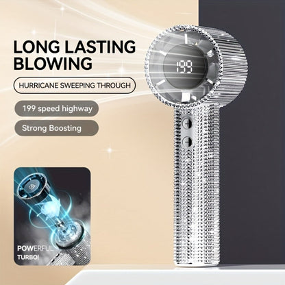 Rhinestone Handheld Fan with USB-C Charging, Digital Display, 199 Levels and Optional Beige Headset