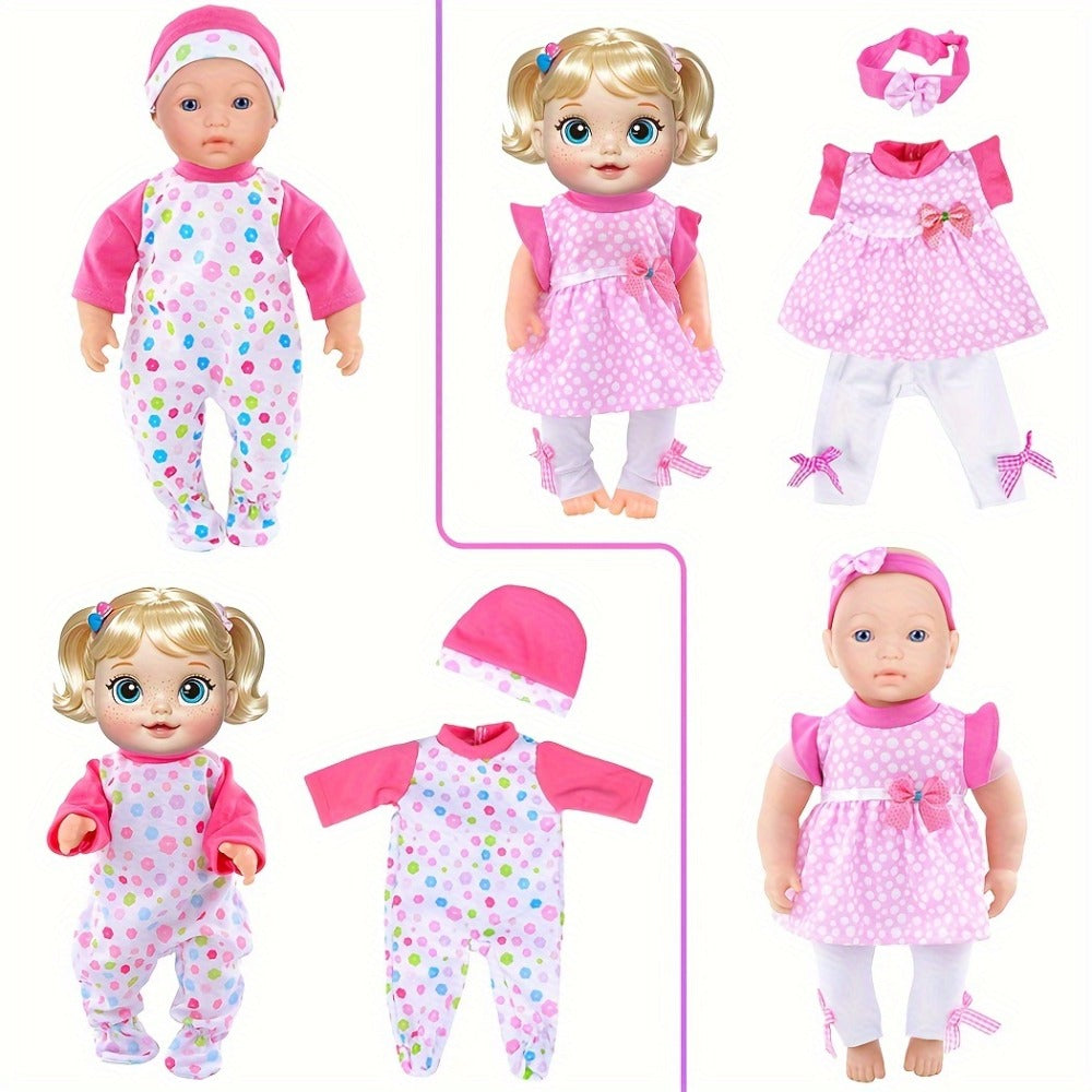 10-Outfit Doll Clothes Set for 10–14-Inch Baby Dolls with Sleepers, Dresses, Tops, Pants and Headwear