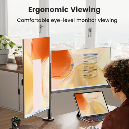 Single & Dual Monitor Mount for 13-32 Inch Screens, VESA Desk Mount Arm, 19.8 lbs Capacity, 16.3" Height Extension, ±45° Tilt ±90° Swivel, Heavy-Duty Steel C-Clamp & Grommet Base, Space-Saving Home Office Stand