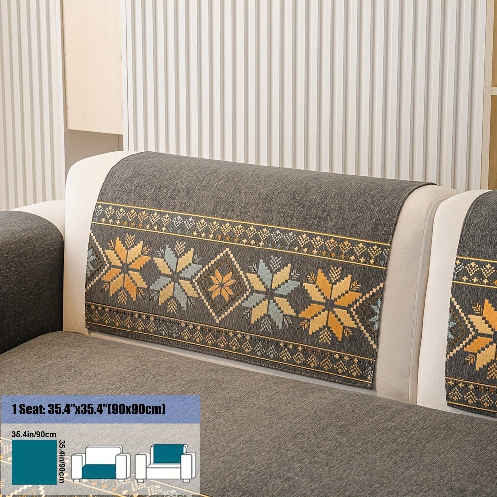 Sofa Cover, Chenille Bohemian-Style Couch Pad in Three Colors with Armrest and One-to-Four-Seat Sizes