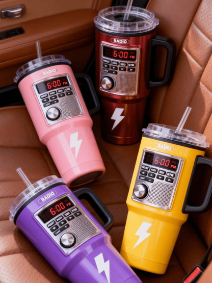 40 oz Insulated Stainless Steel Travel Mug with Retro Console Pattern, Lid and Drinking Straw