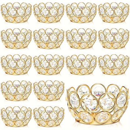 Candle Holder Set 20-Piece Tealight Cups with Openwork Crystal-Look Frames in Gold or Silver Finish