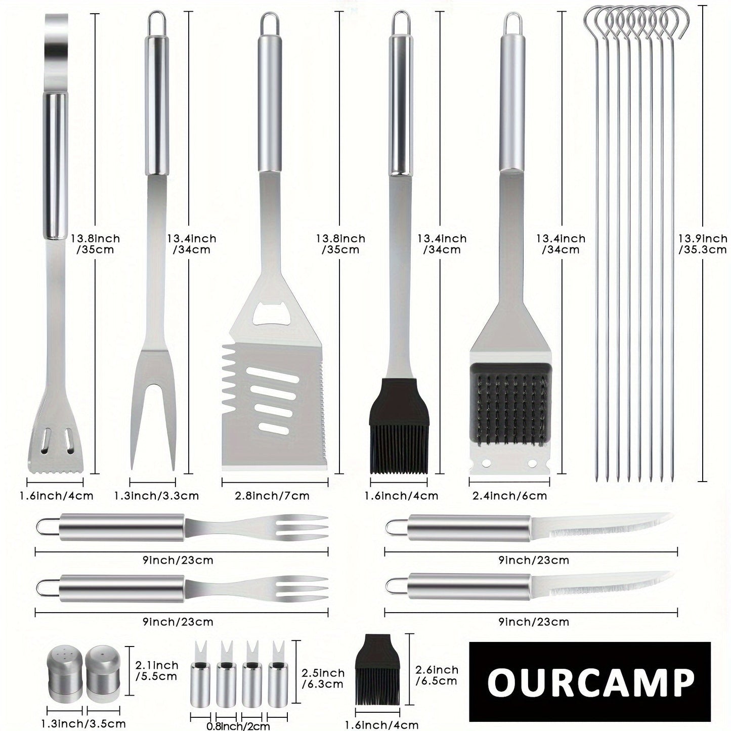 BBQ Grill Tool Kit with 24-Piece Cased Set or 15-Piece Utensil Set for Camping and Backyard Cooking