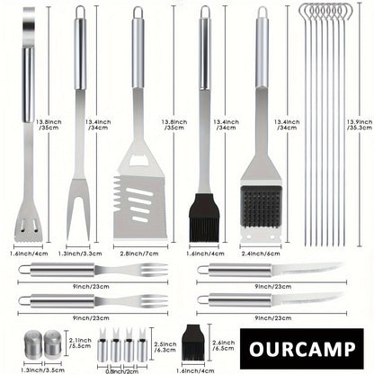 BBQ Grill Tool Kit with 24-Piece Cased Set or 15-Piece Utensil Set for Camping and Backyard Cooking