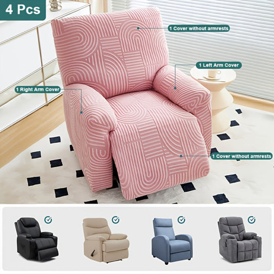 Recliner Slipcover, Four-Piece Elastic Jacquard Single-Seat Chair Cover in Six Color Options
