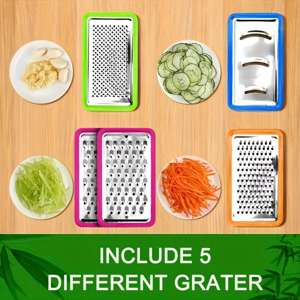 Cutting Board Bamboo Prep Station with Pull-Out Containers, Five Grater Inserts and Juice Channel