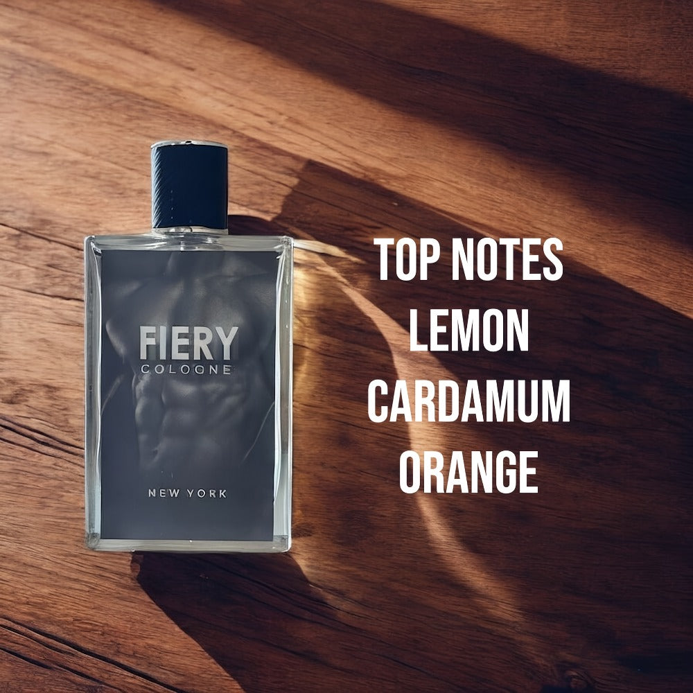 Eau de Parfum Fiery New York for Men in Dark Architectural Bottle with Citrus-Spice Source Profile