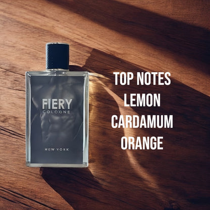 Eau de Parfum Fiery New York for Men in Dark Architectural Bottle with Citrus-Spice Source Profile