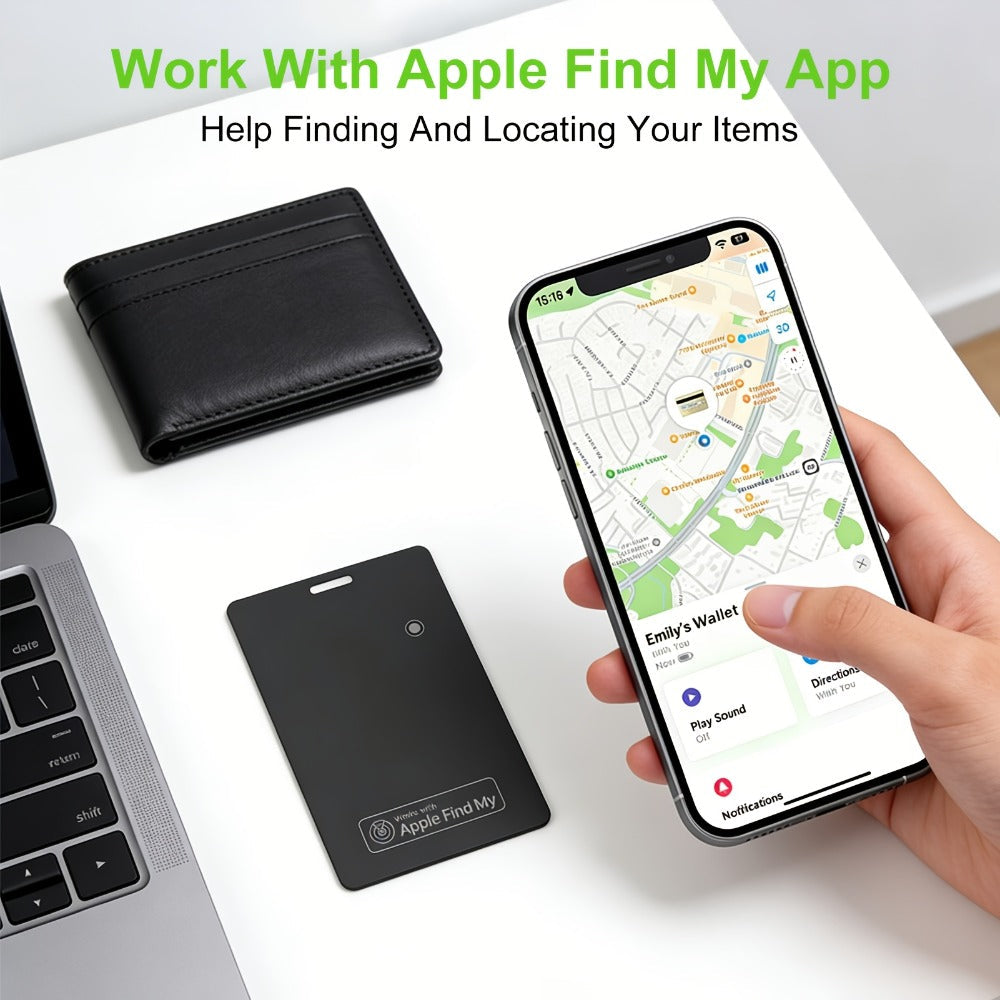 Apple Find My Wallet Tracker Card – Ultra-Thin Rechargeable Bluetooth Tracker | 105dB Alert, Wireless Qi Charging, Left-Behind Alerts & Siri Support