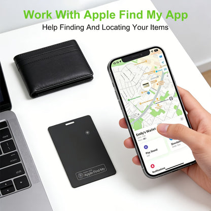 Apple Find My Wallet Tracker Card – Ultra-Thin Rechargeable Bluetooth Tracker | 105dB Alert, Wireless Qi Charging, Left-Behind Alerts & Siri Support