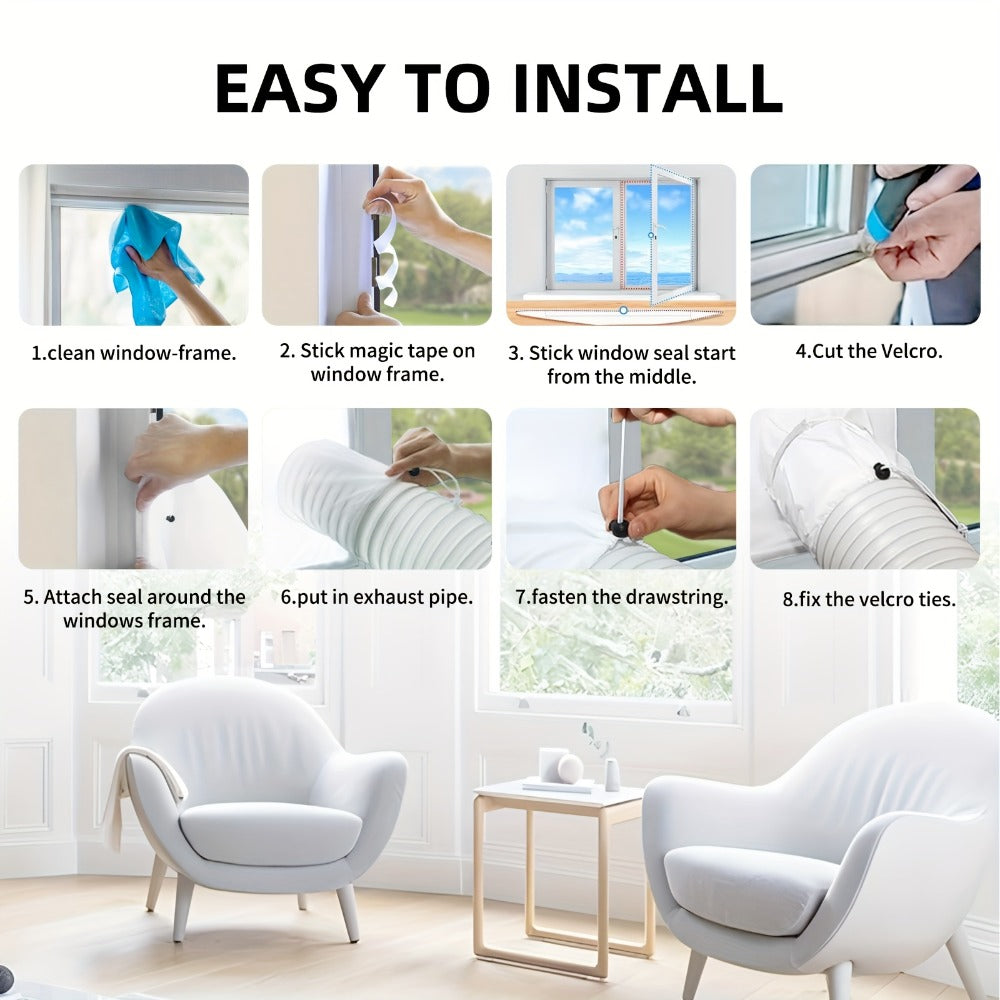 Portable AC Window Sealing Strip Universal | Adjustable Air Conditioner Exhaust Hose Seal Kit with Zipper & Adhesive | 4M 5M 220" 236" Sizes for All Portable Air Conditioners