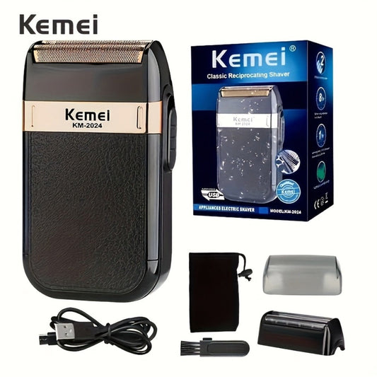 Electric Shaver KM-2024 Compact Foil-Style Razor with USB Rechargeable Power and Cordless Wet/Dry Use