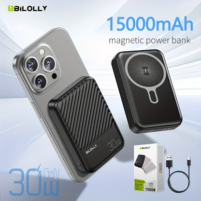 30W Fast Charging Magnetic Power Bank 6000 10000 15000mAh – 15W Wireless Output MagSafe Compatible Portable Charger Dual USB-C Battery Pack for iPhone 17 16 15 14 13 12 Android