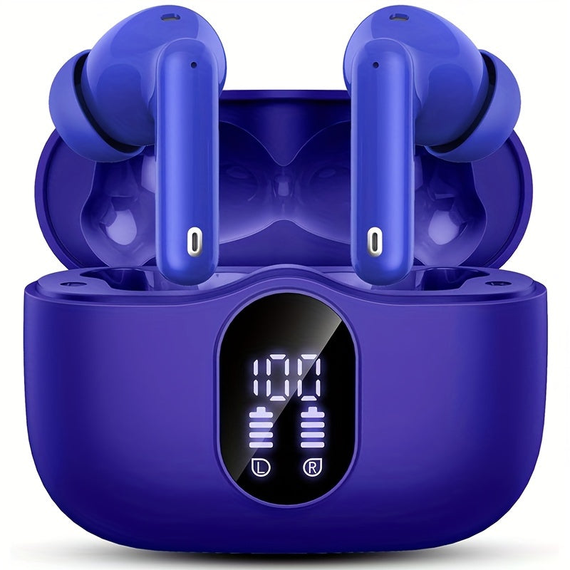 Wireless Earphones Bluetooth 5.3, 40-Hour Playtime, Bass Stereo Sound, LED Display, Noise-Cancelling Mic, Type-C Charging - In-Ear Earphones for Laptop, Tablet, Phone & Sports