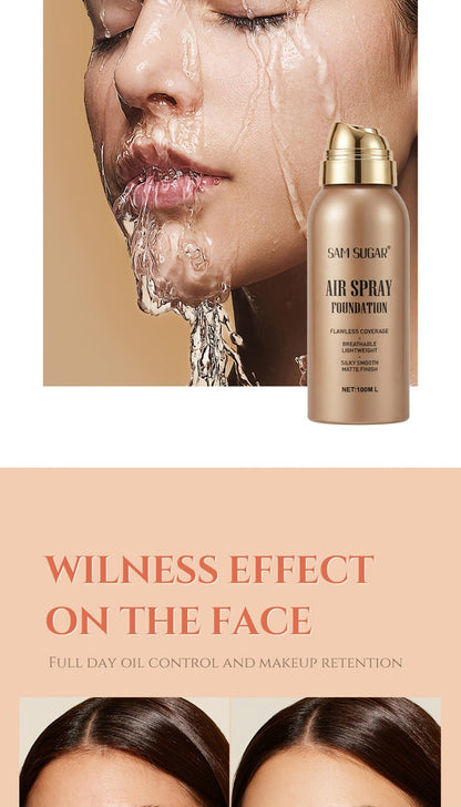 Spray-Format Face Foundation with Brush in Three Exact Numbered Checkout Shade Options for Face Makeup