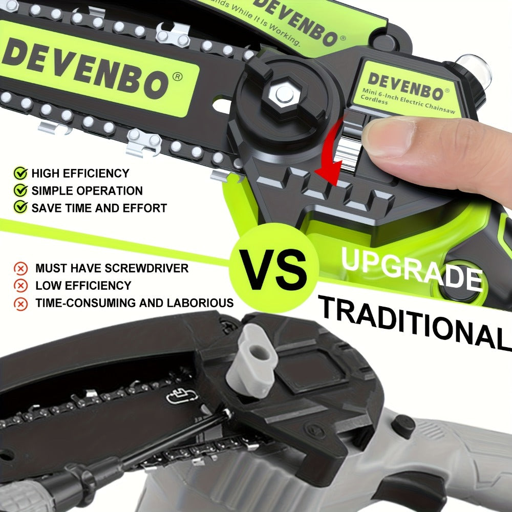 Power Tools DEVENBO 6 Inch Cordless Mini Chainsaw with One or Two Battery Options and Accessory Case