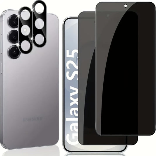 Samsung Galaxy Screen Protector Privacy + Camera Lens 2+2 Pack – 9H Anti-Spy Tempered Glass, Fingerprint Unlock Support, HD Clear, Anti-Scratch, Easy Install, Galaxy S23 Ultra & A34