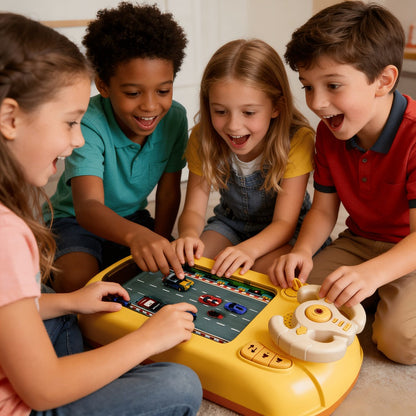 Electronic Racing Steering Wheel Game Toy with 200 Pictured Levels, Two Speeds and Yellow or Green Options