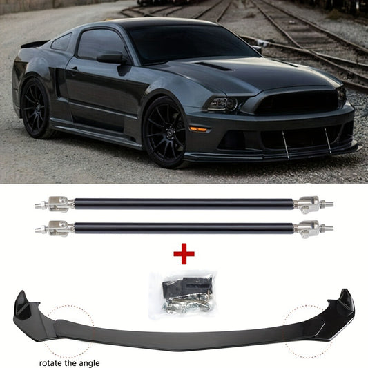 Front Bumper Lip Splitter Spoiler Kit with Strut Rods – Fits Ford Mustang 2000-2021, Dodge Challenger SRT Hellcat, Infiniti G37 Coupe Sedan – ABS Black Body Kit
