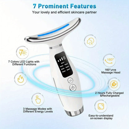 Facial Lifting Device 7-in-1 EMS Microcurrent Neck Face Massager LED Photon Therapy Skin Tightening Anti-Aging Rechargeable Beauty Tool for Women