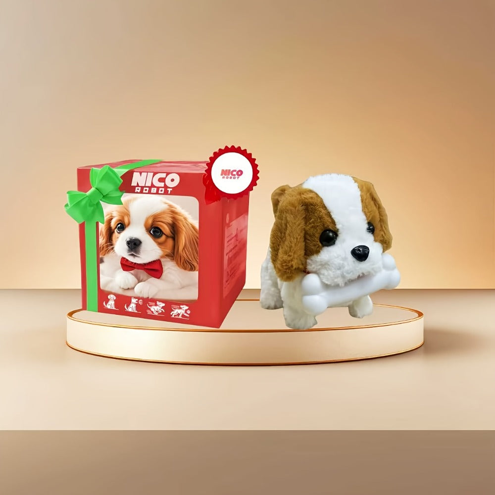 Simulation Puppy Robot Electric Interactive Dog Toy – Auto Walking, Barking & Tail Wagging, Plush Biomimetic Pet with Dog Bone Accessory, Birthday Christmas New Year Gift for Kids Girls Boys