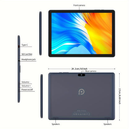 10.1 Inch Android 13 Tablet, 4GB RAM 64GB ROM 1TB Expandable, 6000mAh Battery, Quad-Core HD IPS Display, Dual Cameras, WiFi – Pritom 2025 Model, Silver Grey