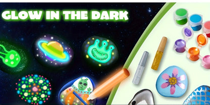Stone Painting Set Glow in the Dark for Kids – Graffiti Puzzle Outdoor Art Craft Activity Kit Non-Toxic Screen-Free Creative Birthday Party Gift for Boys Girls Ages 5+