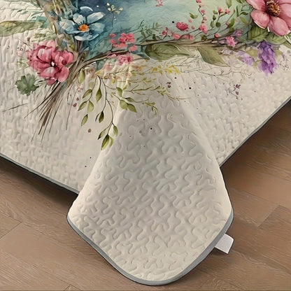 Watercolor Floral Quilt Set with Botanical Heart Print in Polychrome Twin, Full/Queen or King Sizes