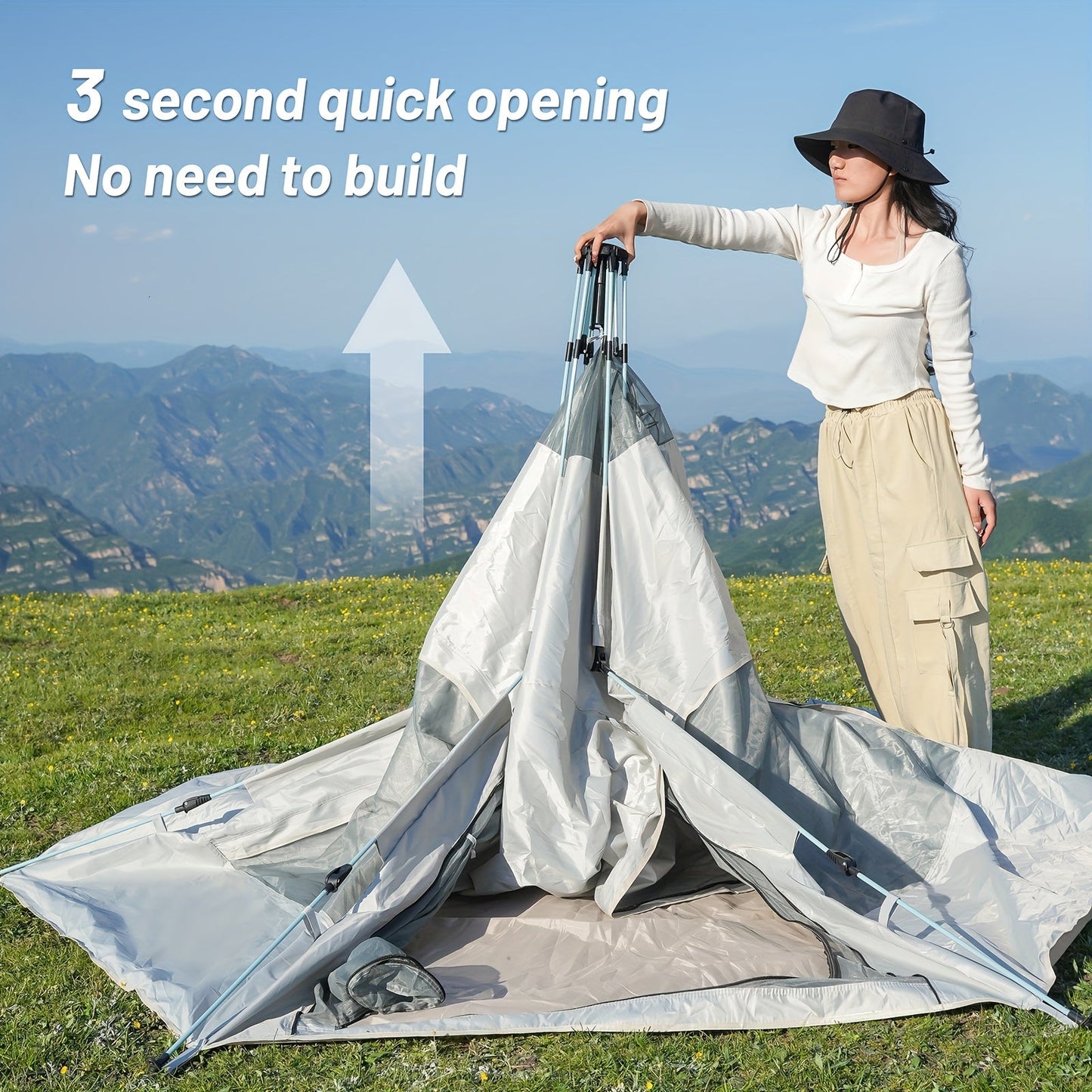 Camping Tent 4-6 Person Hexagonal Quick-Open Oxford Shelter with Vestibule and Included Stakes