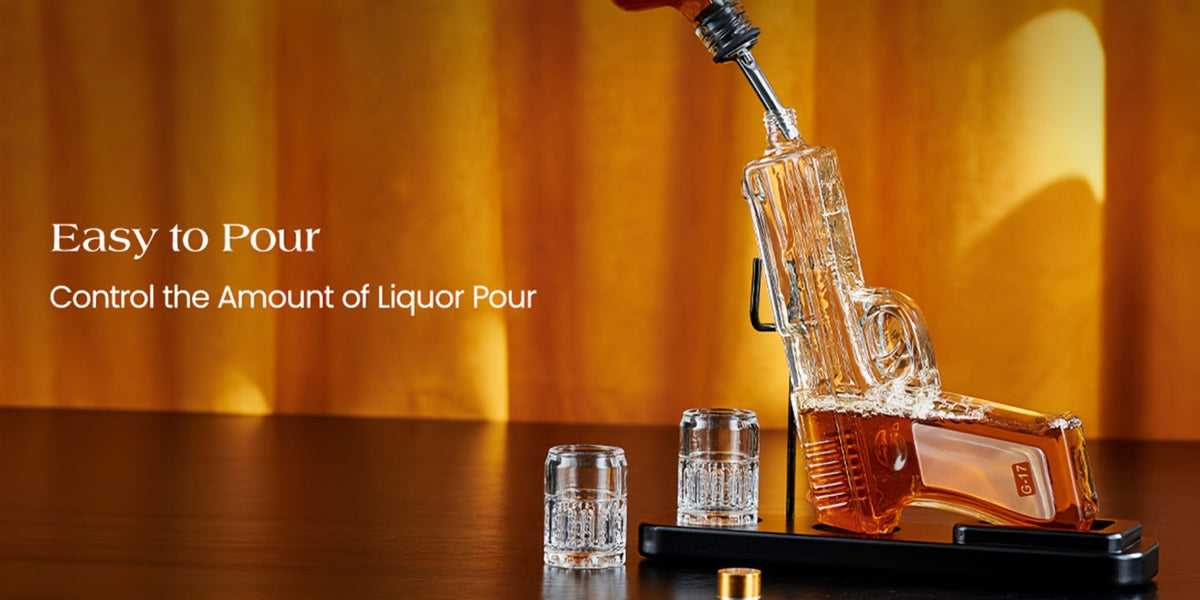 Pistol Whiskey Decanter Set with 2 Shot Glasses, Cool Liquor Dispenser Gift for Him, Husband, Dad