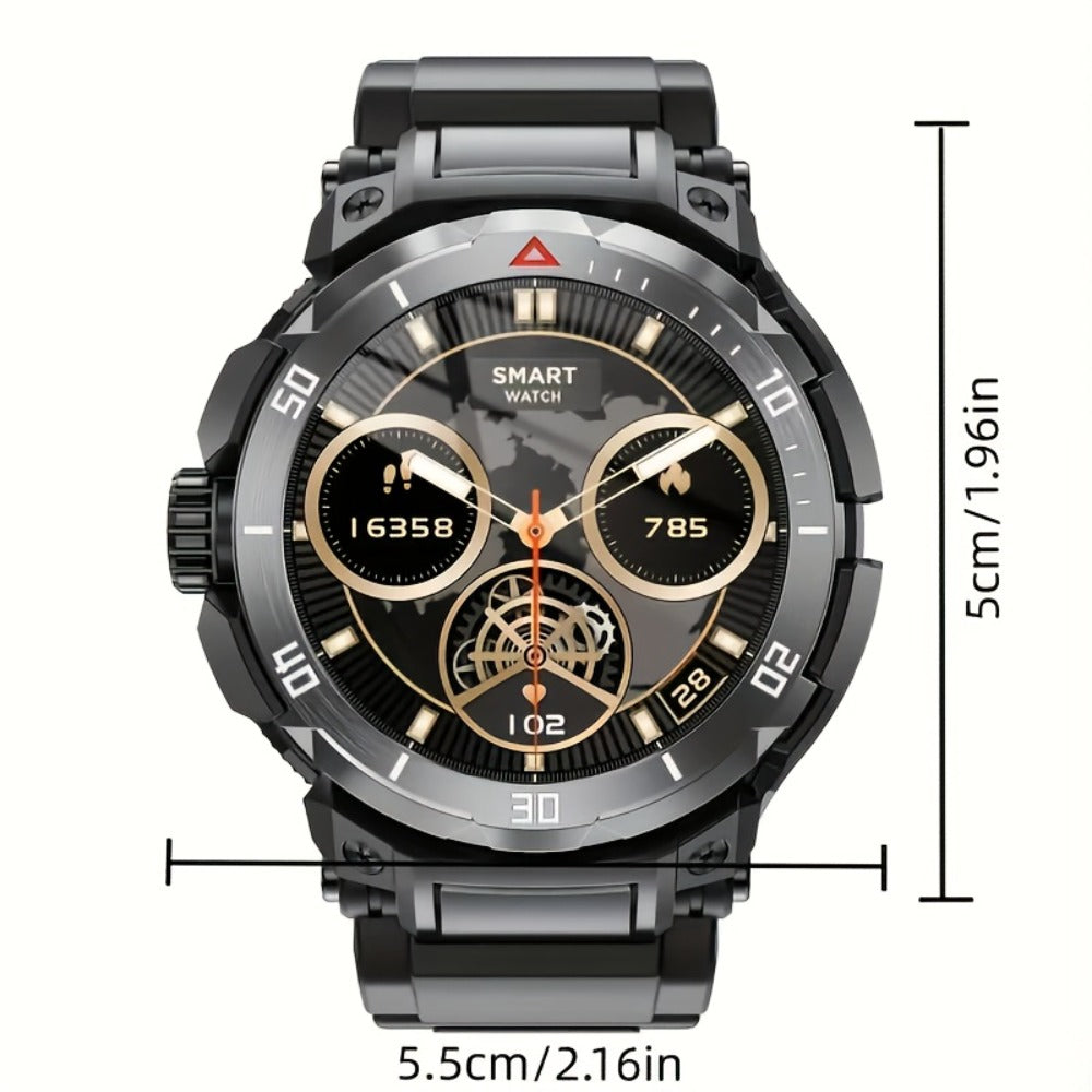 2-in-1 Smartwatch with Built-In Earphones 1.46 Inch IPS Touch Screen 100 Sport Modes Outdoor Fitness Tracker Heart Rate Blood Oxygen Sleep Monitor Weather Alarm Remote Control iPhone Android Compatible Extra Strap Included