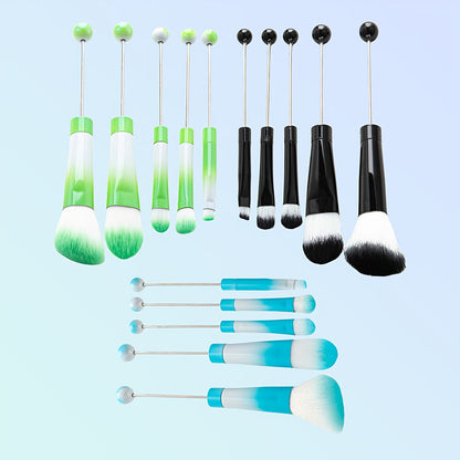 Makeup Brush Set, 15-Piece Bead-Ready Metal Handle Collection with Powder, Blush, Eyeshadow and Angled Brush Shapes