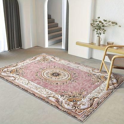 Area Rug 852 GSM Velvet Floral Check Design with Low Pile and Five Machine-Washable Room Sizes
