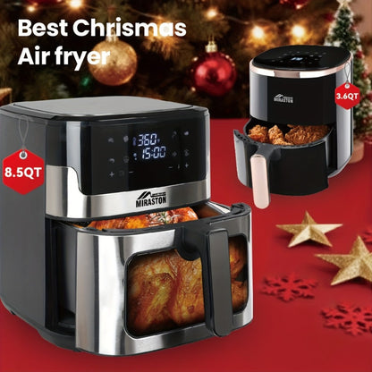 Miraston Air Fryer with Viewing Window, Eight Preset Icons and 3.6Qt or 8.5Qt Black Touchscreen Options