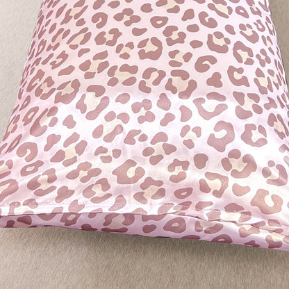 Four-Piece Leopard Print Pillowcase and Sleep Accessory Set with Three Exact Standard-Size Patterns