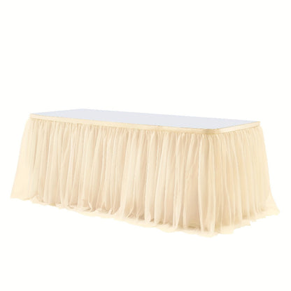 Pink Tutu Table Skirt 6ft – Ruffle Tulle Table Skirt for Rectangle & Round Tables, Princess Girls Birthday Party, Cake Dessert Table Decor, Gold Brim, Multiple Colors Available